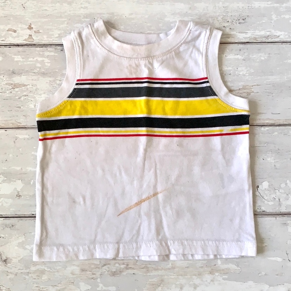 Baby Boy 12m Tank Top Shirt White Yellow Stripes WonderKids Play